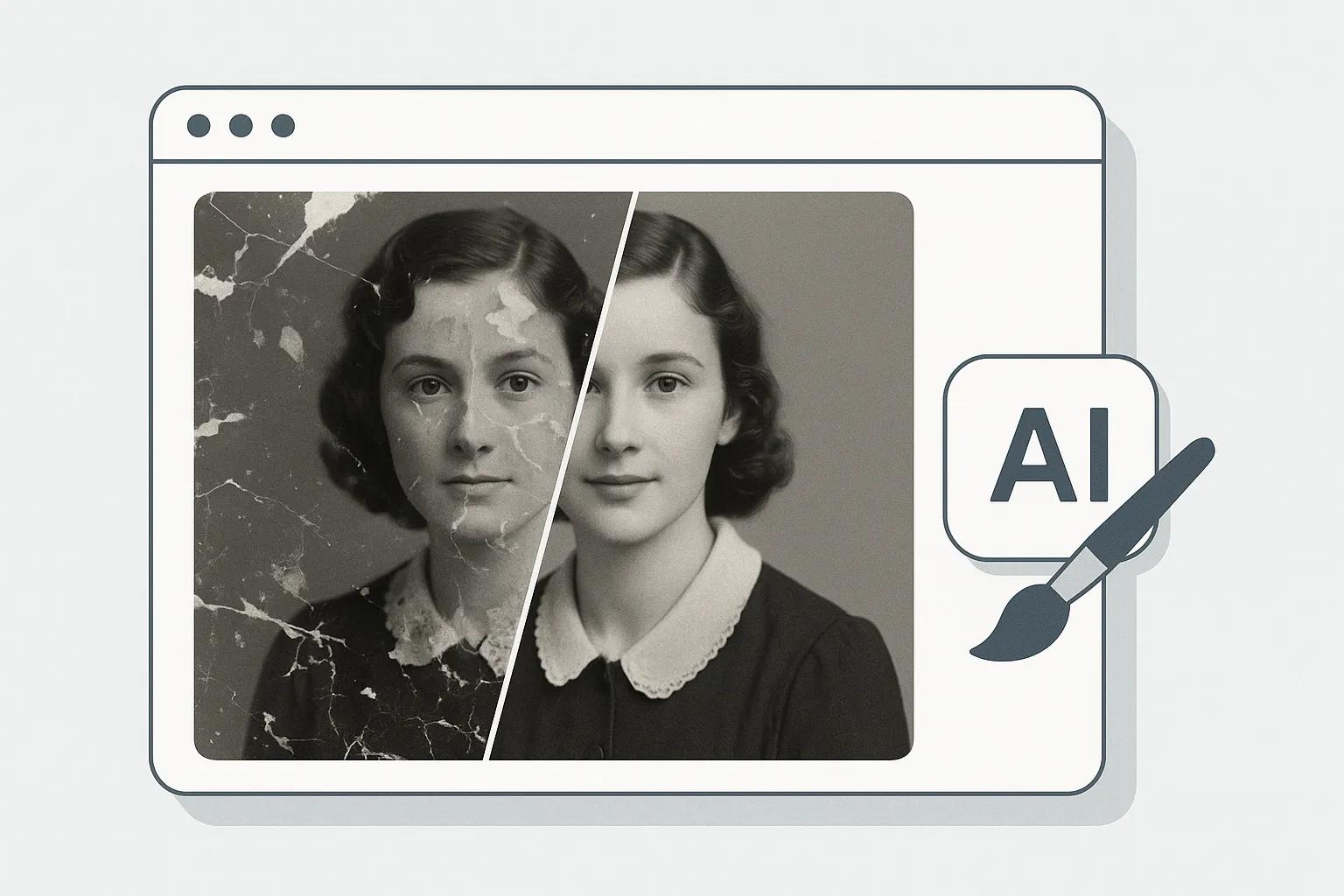 AI Inpainting photo restoration example